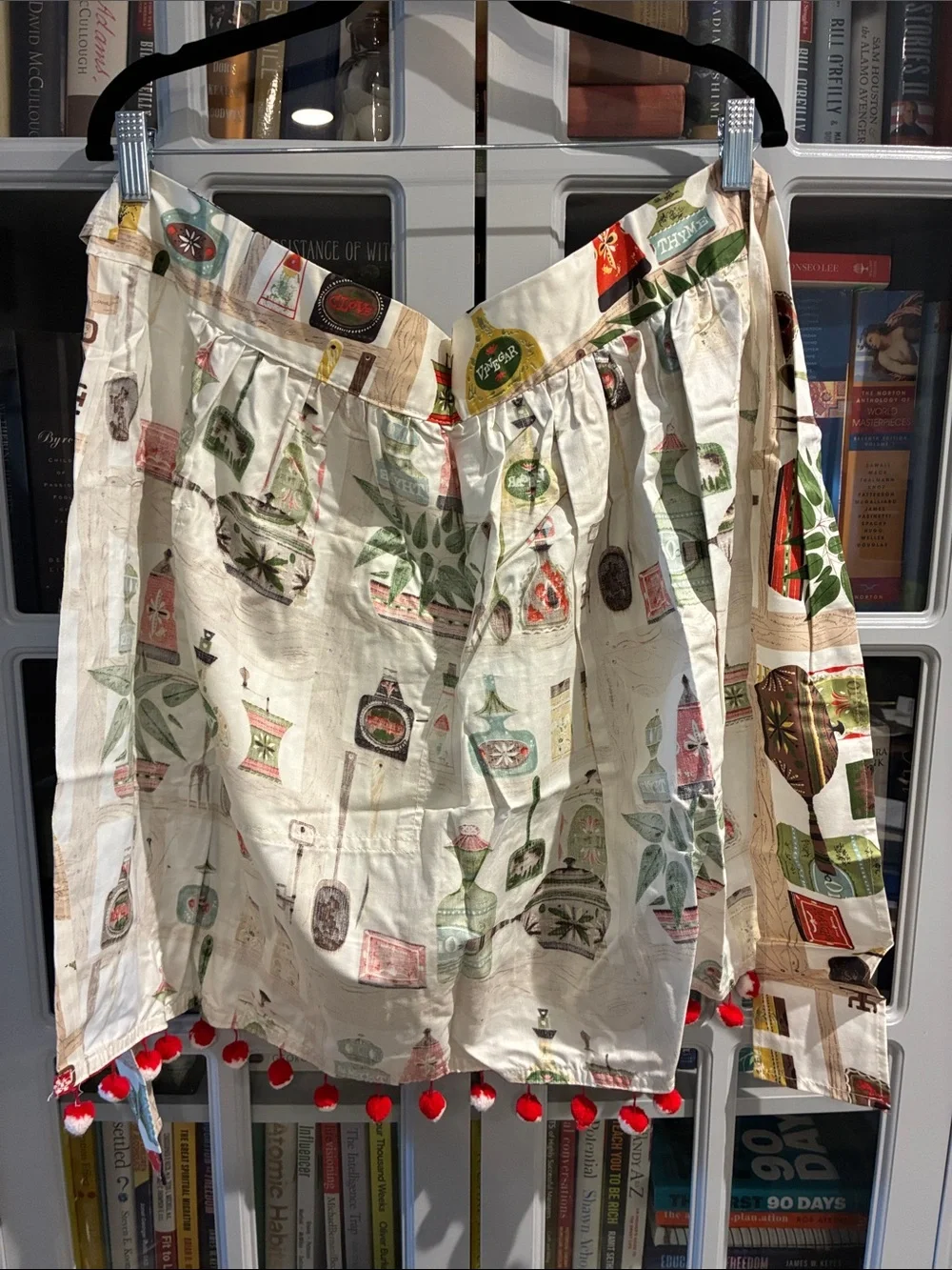 Vintage Kitchen Apron with Red Pom-Pom Trim!! Never Used!